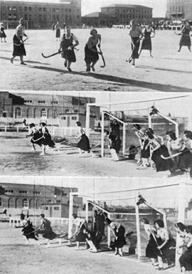Equipo femenino de hockey en el transcurso de un partido, en 1932