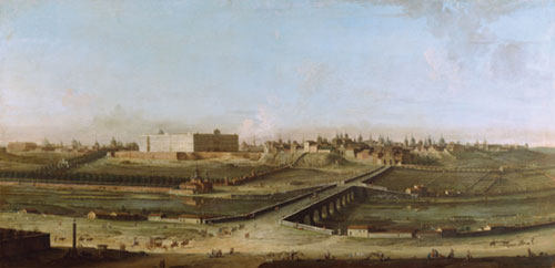 Antonio Joli. (Mdena 1700 - Npoles 1770) El Palacio Real de Madrid. leo sobre lienzo, 82 x 170 cm. Palazzo Reale, Npoles