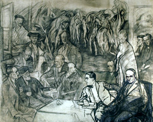 Ignacio Zuloaga. Mis amigos 1920 - 1936. Carboncillo y leo sobre lienzo 234 x 292 cm. Museo Zuloaga, Zumaia