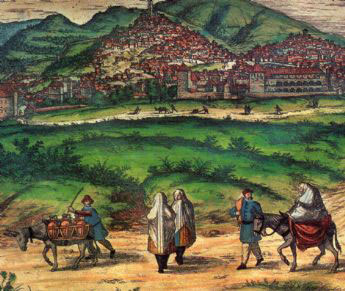 Moriscos en Granada. Grabado de Joris Hoefnagel, 1564