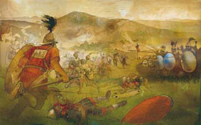 Recreacin de la Batalla de Baecula. Ilustracin de Albert lvarez Marsal segn versin de Manuel Bendala
