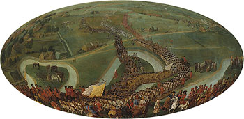 La batalla de Oudenaarde (fragmento), por Joseph van Bredael (1716), Mou Stadhuis, Oudenaarde