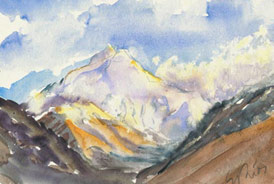 Everest o Qomolongma, desde Rongbuk. Tibet. Acuarela/papel. 21 x 29 cm. 2006