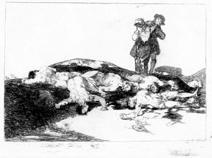 Francisco Goya , Enterrar y callar. Desastre de la guerra, nm 18.  Biblioteca Nacional 