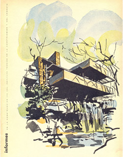 Portada de la revista n 110 (1959). Tcnica: acuarela. Temtica: La Casa de la Cascada. Autor: Frank LLoyd Wright