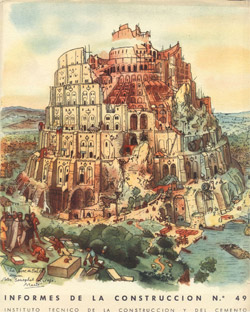 Portada de la revista n 49 (1953). Tema: Interpretacin del cuadro de Bruegel 1563 de la Torre de Babel. Tcnica: acuarela. Autor: Bernard Petit