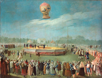 Antonio Carnicero. Elevacin de un globo ante la Corte de Carlos IV, ca. 1793. leo/lienzo, 78,3 x 102,5 cm. Museo de Bellas Artes de Bilbao