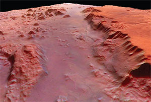 La sonda Europea Mars Express trnamitin esta perspectiva oblicua de una zona de Valles Marineris. ESA/DLR/FU Berln (G. Neukun)
