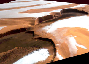 Capas de polvo y hielo en el polo norte marciano. ESA/DLV/FU Berln (G. Neukum)