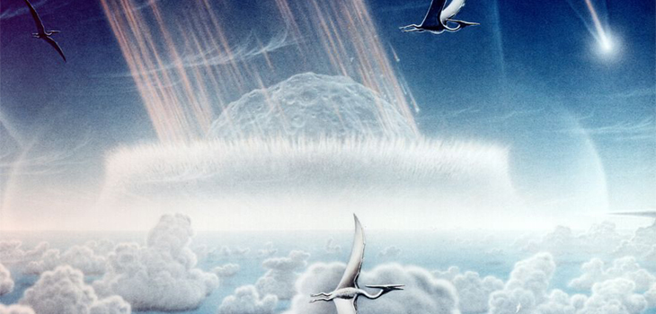 Representación artística e hipotética de cómo fue el impacto del asteroide que formó el cráter de Chicxulub. / Donald E. Davis (WIKIMEDIA)