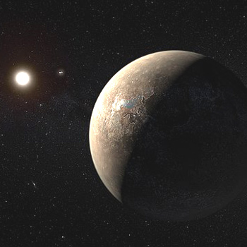 Ilustración del artista del exoplaneta Proxima Centauri b que muestra una Super-Tierra árida pero no completamente libre de agua. / ESO/M. Kornmesser (WIKIMEDIA)