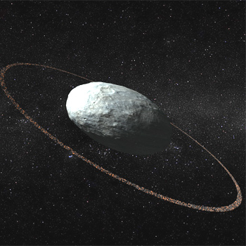 Recreación del planeta enano Haumea y su anillo de hielo y roca./ IAA-CSIC/UHU