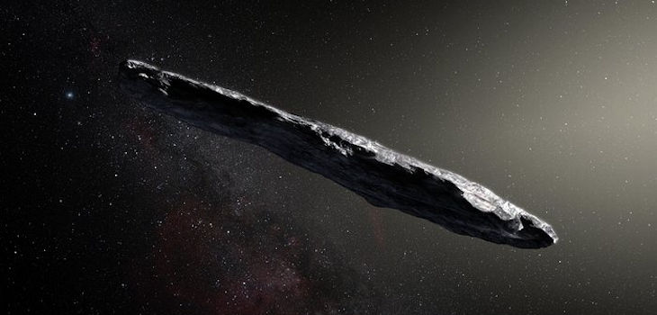 Impresión artística del asteroide interestelar Oumuamua. / ESO/M. Kornmesser