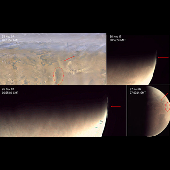 Nubes de polvo sobre Marte. / MARCI (NASA/JPL/MSSS; VMC: ESA)