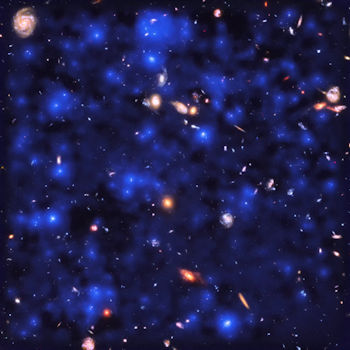 La exquisita sensibilidad de MUSE ha permitido realizar observaciones directas de tenues nubes de hidrógeno en el universo temprano brillando en emisión Lyman-alfa, revelando que casi todo el cielo nocturno es invisiblemente brillante. / ESA/Hubble & NASA, ESO/ Lutz Wisotzki et al.