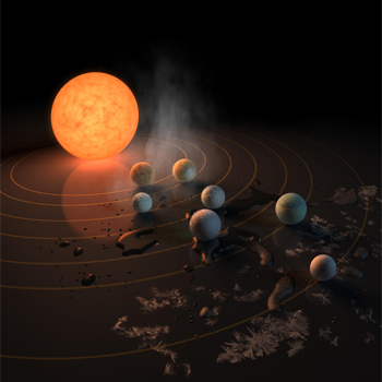 Ilustración de la estrella TRAPPIST-1 y sus planetas. / NASA/JPL-Caltech