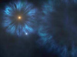 Imagen artística de la explosión de las primeras estrellas masivas que se formaron en la Vía Láctea. La estrella J0815+4729 se formó a partir del material eyectado por estas primeras supernovas. / Gabriel Pérez, SMM (IAC)