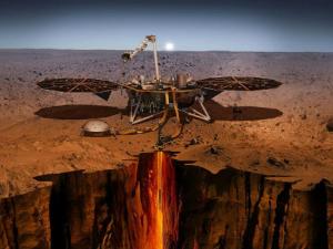 Representación artística del «Insight» desplegado sobre la tierra de Marte - JPL/ NASA
