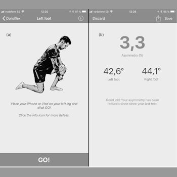 User interface of the app analyzed. The subject must place the pone in his/her tibia and lean forward to the maximum range of motion of the ankle, and the app will measure ankle dorsiflexion