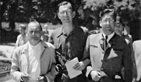 Los tres fundadores del Encuentro de Lindau: Franz Karl Hein, Count Lennart Bernadotte and Gustav Parade en el primer encuentro (1951).