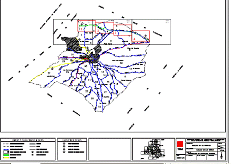 Presentación actual y típica de un plano con representación de trazados de vías pecuarias