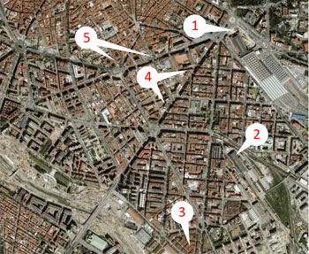 Vista area de la zona del Tridente Sur de Madrid (Google)
