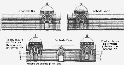 Alzado del proyecto original de F. Arbós de las tres fachadas exteriores que constituyen el claustro