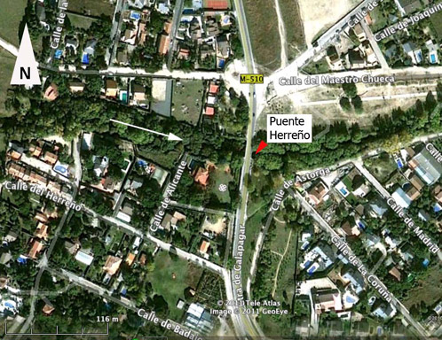 Foto satélite (Google Earth) de la localización del Puente de Herreño (40º37'47.53