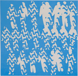 Garca Nnez, Luis (Lugan). Figuras blancas sobre fondo azul. Serigrafa