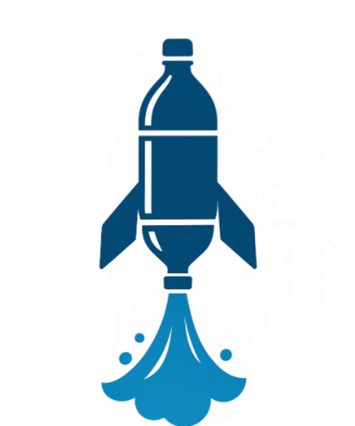 Dibujo de un cohete hecho con una botella de agua.