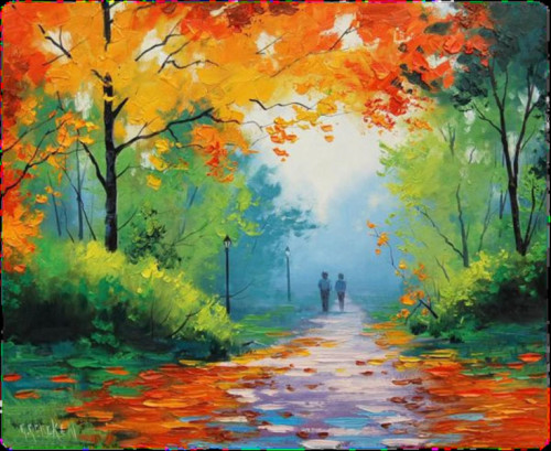 Pintura de paisaje del Retiro en otoño