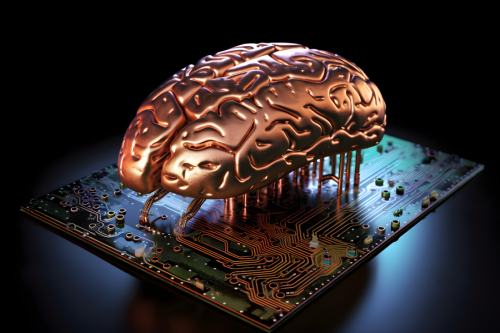 Un cerebro emerge de un chip. Imagen de Cambridge_Spark en Pixabay