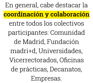 En general, cabe destacar la coordinación y colaboración entre todos los colectivos participantes: Comunidad de Madri   