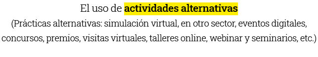 El uso de actividades alternativas (Prácticas alternativas: simulación virtual, en otro sector, eventos digitales, co   