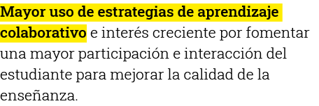Mayor uso de estrategias de aprendizaje colaborativo e interés creciente por fomentar una mayor participación e inter   