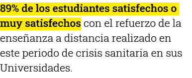 89% de los estudiantes satisfechos o muy satisfechos con el refuerzo de la enseñanza a distancia realizado en este pe   
