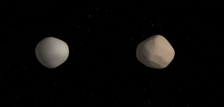 Recreación de cómo puede ser el asteroide binario 2017 YE5. / NASA/JPL-Caltech