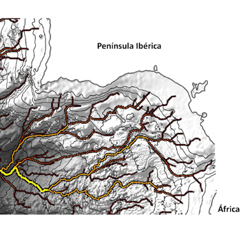 Ramales de la corriente salina del Mediterráneo al acceder al Atlántico. /M.GASSER/J.LL.PELEGRÍ (ICM)