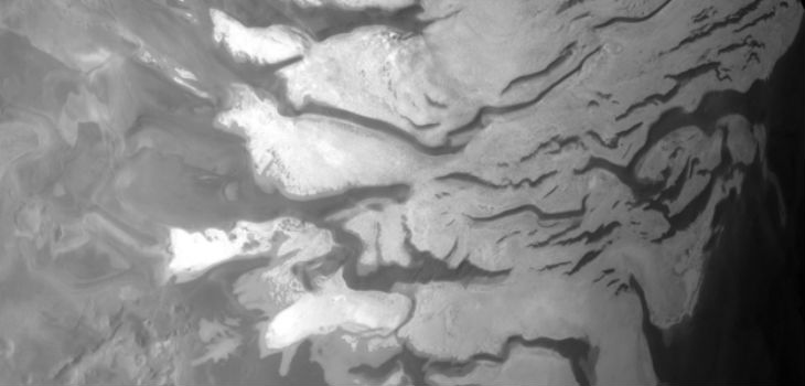 Vista parcial de HRSC del Polo Sur marciano, donde OMEGA encontró agua helada. / ESA/DLR/FU Berlin, CC BY-SA 3.0 IGO