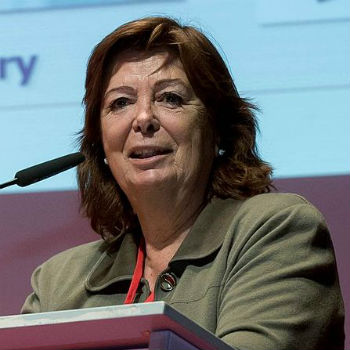 Fotografía de María Vallet Regí realizando una conferencia en un congreso de Química. / CristinaRod (WIKIMEDIA)