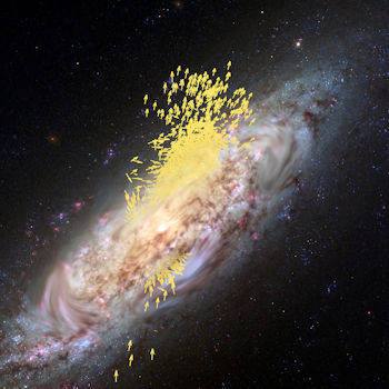 Fusión galáctica. / ESA (impresión y composición artística); Koppelman, Villalobos y Helmi (simulación); NASA / ESA / Hubble (imagen de galaxia), (CC BY-SA 3.0 IGO)