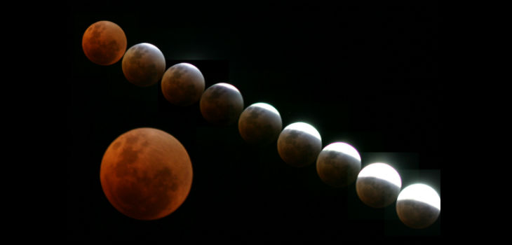 Esta imagen muestra el eclipse lunar como una serie de imágenes de la luna tomadas por Dylan O'Donnell en Albury, Nueva Gales del Sur, Australia. / Dylan O'Donnell/SpaceWeather.com