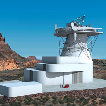 Diseño 3D del futuro Telescopio Solar Europeo (EST). / Gabriel Pérez, SMM (IAC)