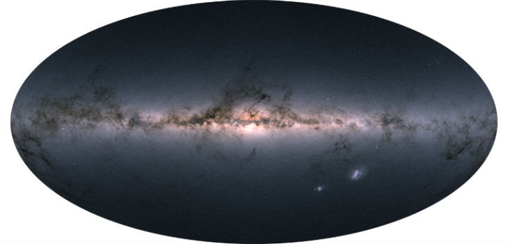 Vista de la Vía Láctea y las galaxias vecinas capturada por el satélite Gaia. / ESA/Gaia/DPAC
