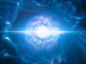 Esta ilustración muestra a dos pequeñas, pero muy densas, estrellas de neutrones en el punto en el que se fusionan y explotan como una kilonova. / ESO/L. Calçada/M. Kornmesser