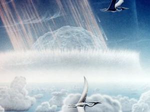 Representación artística e hipotética de cómo fue el impacto del asteroide que formó el cráter de Chicxulub. / Donald E. Davis (WIKIMEDIA)