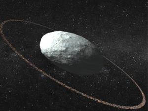 Recreación del planeta enano Haumea y su anillo de hielo y roca./ IAA-CSIC/UHU