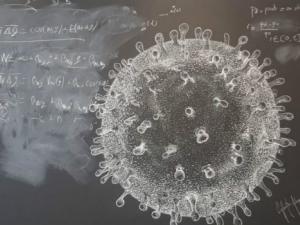 Pizarra del Instituto de Biología Integrativa de Sistemas. / Ainhoa Goñi/CSIC Comunicación