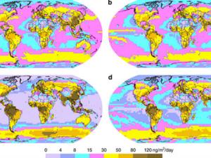 Distribución de mercurio en la atmósfera en cuatro escenarios diferentes. / CSIC