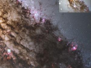 Supernova de tipo IIb en la Galaxia Dust. / NASA, ESA, and the Hubble Heritage (STScI/AURA);  Inset Image: Howard Hedlund & Dave Jurasevich, Las Campanas Obs.